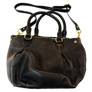 Black Pebbled Leather Satchel Crossbody Shoulder Bag J.Crew Biennial Top Zip